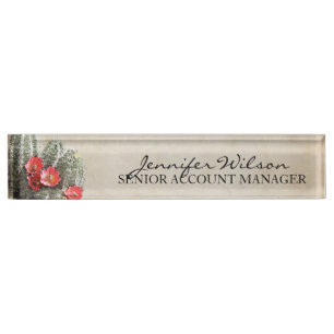Porte-nom Pour Bureau Artwork de fleurs de cactus