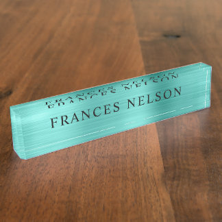 Porte-nom Pour Bureau Aspect Métallisé Turquoise Serif Élégant