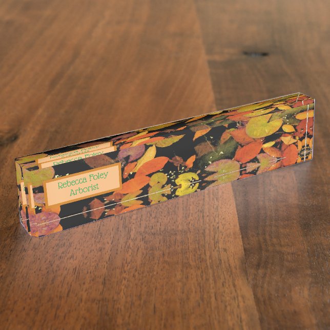 PORTE-NOM POUR BUREAU AUTOMNE LES FEUILLES FLOTTANT SUR L'ÉTANG (Taille)