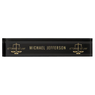 Porte-nom Pour Bureau Avocat - noir et échelles d'or