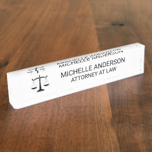 Porte-nom Pour Bureau Avocat professionnel noir et blanc