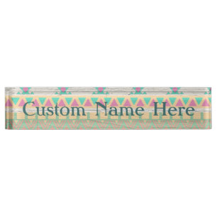 Porte-nom Pour Bureau Aztec Tribal Native Pastel Motif géométrique