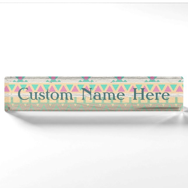 Porte-nom Pour Bureau Aztec Tribal Native Pastel Motif géométrique (Devant)