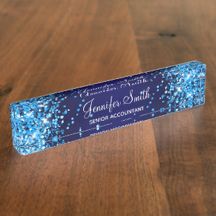 Porte-nom Pour Bureau Azure Parties scintillant Navy Blue Gradient