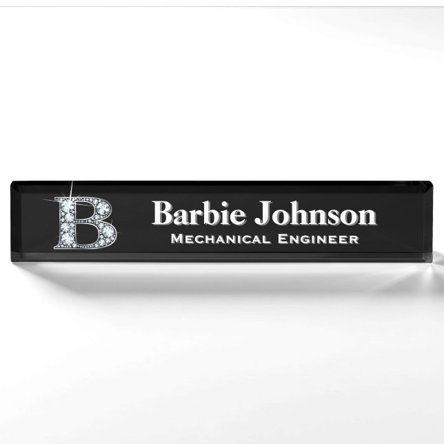 Porte-nom Pour Bureau B Faux Diamond Desk Plaque signalétique (Devant)