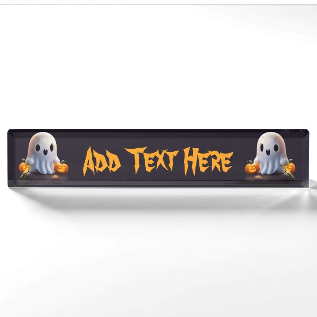Porte-nom Pour Bureau Baby Ghost Déplaisant mignon caractère Halloween (Devant)