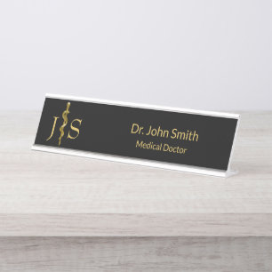 Porte-nom Pour Bureau Baguette classique d'Asclepius Gold sur Médicale n