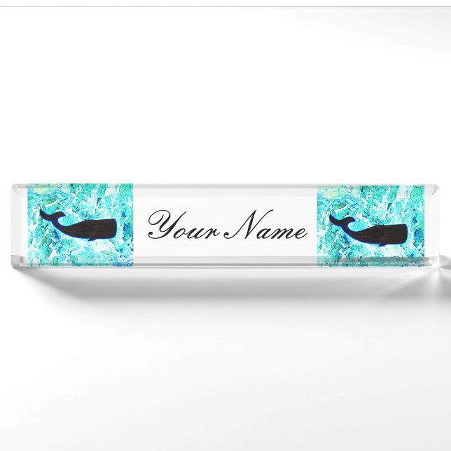 Porte-nom Pour Bureau baleine noire (Devant)
