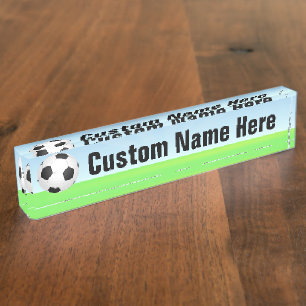 Porte-nom Pour Bureau Ballon de football un jour ensoleillé