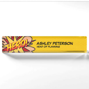 Porte-nom Pour Bureau Bande dessinée rétro amusante HERO
