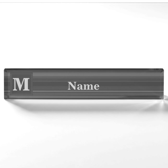 Porte-nom Pour Bureau Bandes de charbon de monogramme (Devant)