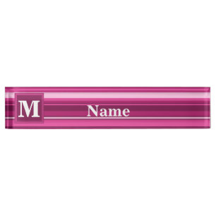 Porte-nom Pour Bureau Bandes de monogramme fuchsia