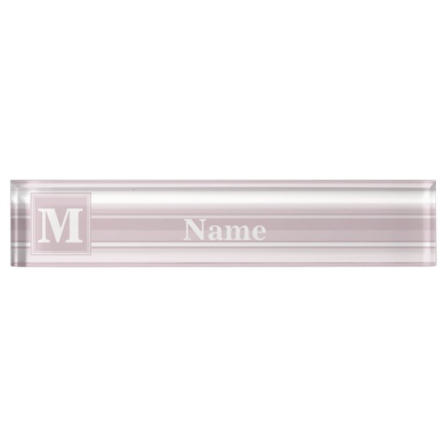 Porte-nom Pour Bureau Bandes de quartz roses monogrammes (Devant)