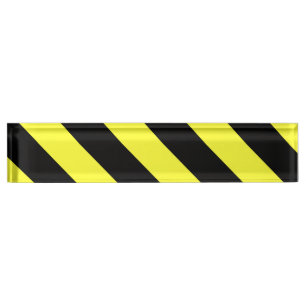 Porte-nom Pour Bureau bandes diagonales noir et jaune