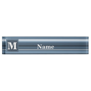 Porte-nom Pour Bureau Bandes gris monogramme