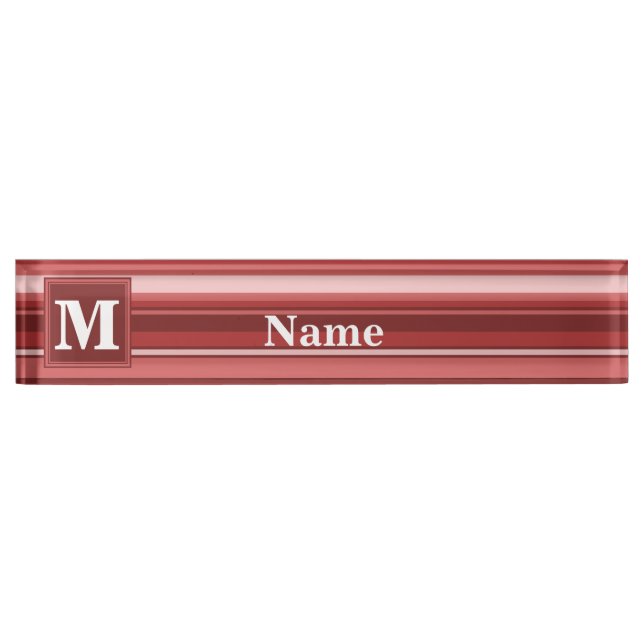 Porte-nom Pour Bureau Bandes rouges monogrammes (Devant)