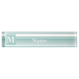 Porte-nom Pour Bureau Bandes vertes de menthe monogramme