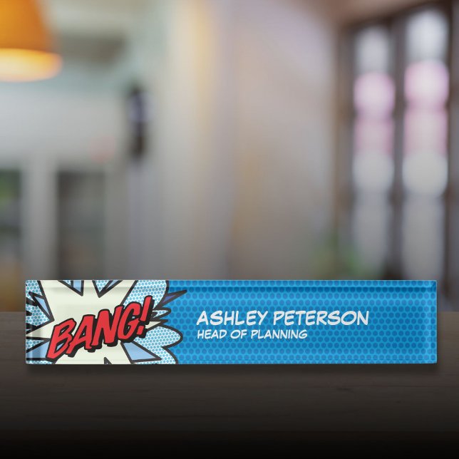 Porte-nom Pour Bureau BANG Fun Retro Comédie Livre Pop Art (BANG Fun Retro Comic Book Pop Art Desk Name Plate)
