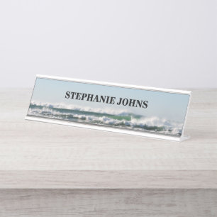 Porte-nom Pour Bureau Beach Ocean Nom monographique Water Blue Classy