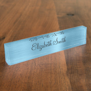 Porte-nom Pour Bureau Bébé Bleu Feuille Métallisée Fausse