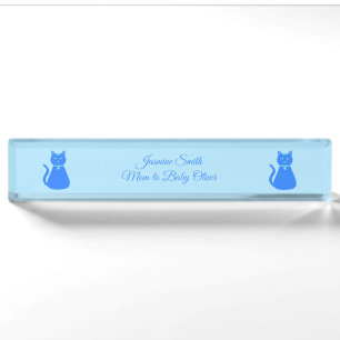 Porte-nom Pour Bureau Bébé bleu mignon chat Personnalisé Nouvelle maman