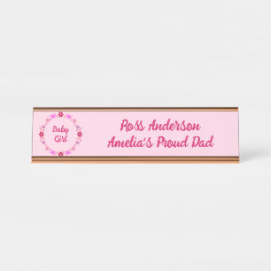 Porte-nom Pour Bureau Bébé rose Papillons et fleurs personnalisés
