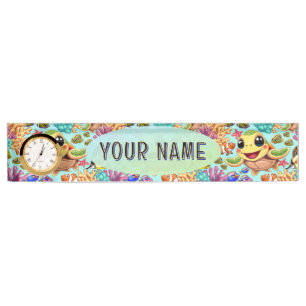Porte-nom Pour Bureau Bébé Tortue de Mer Heureux et Mignon Personnage