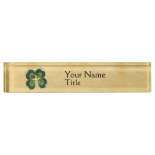 Porte-nom Pour Bureau Bijou de shamrock de Patrick de saint d'or avec