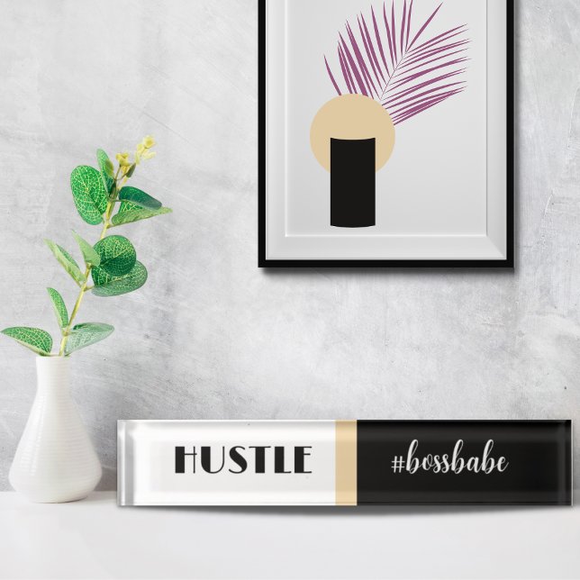 Porte-nom Pour Bureau Black Blanc Hustle Boss Babe (Créateur téléchargé)