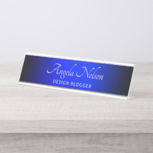 Porte-nom Pour Bureau Black Edge Sapphire Blue Ombre