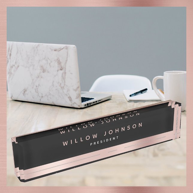 Porte-nom Pour Bureau Black Rose Gold Classy Executive Business Cadeau (Black Rose Gold Classy Executive Business Gift Desk Name Plate)