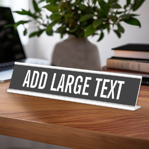 Porte-nom Pour Bureau Blanc noir de base avec grand nom ou texte