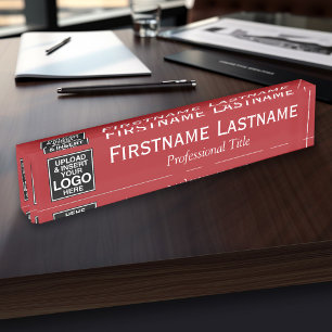 Porte-nom Pour Bureau Blanc rouge - logo, nom et titre professionnel
