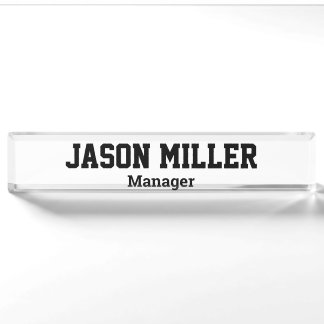 Porte-nom Pour Bureau Blanc simple avec lettres noires