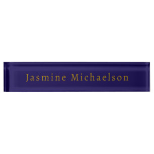 Porte-nom Pour Bureau Bleu foncé et or Mignon Minimaliste Propre Nom