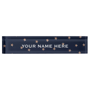Porte-nom Pour Bureau Bleu foncé et rose or rose pailleté étoiles étoilé
