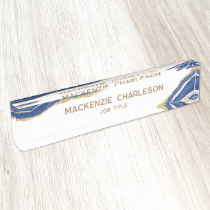 Porte-nom Pour Bureau Bleu Marbre Agate Gold Parties scintillant Profess