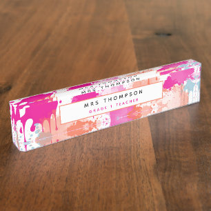 Porte-nom Pour Bureau Bleu rose orange Abstrait Peinture