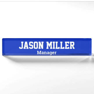 Porte-nom Pour Bureau Bleu simple avec lettres blanches