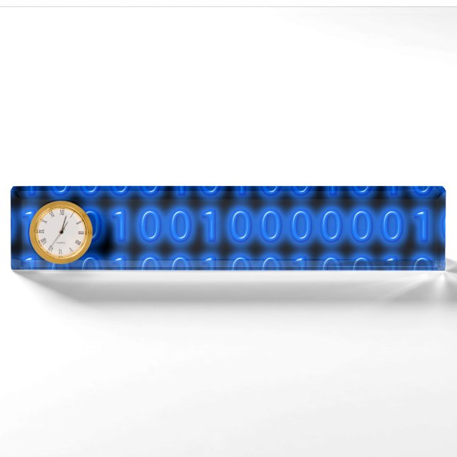 Porte-nom Pour Bureau Bleu sur le code binaire noir (Devant)