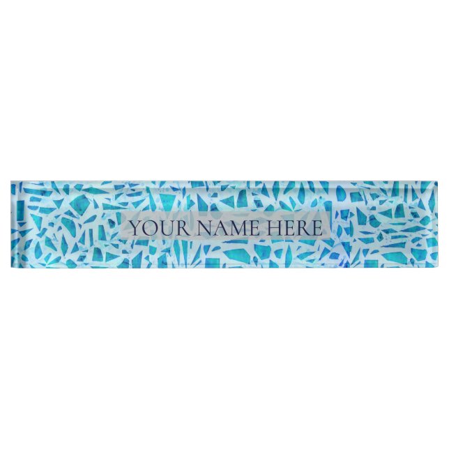 Porte-nom Pour Bureau Bleu Turquoise Mosaïque Carrelage Moderne Chic (Devant)