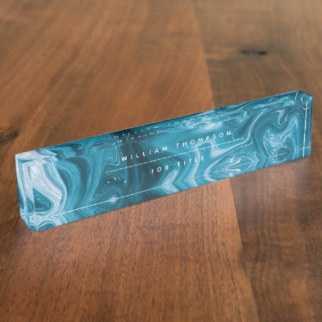 Porte-nom Pour Bureau Blue Beach Waves Abstract (Taille)