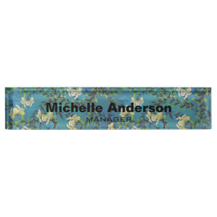 Porte-nom Pour Bureau Blue Floral Patal Professional Manager Moderne