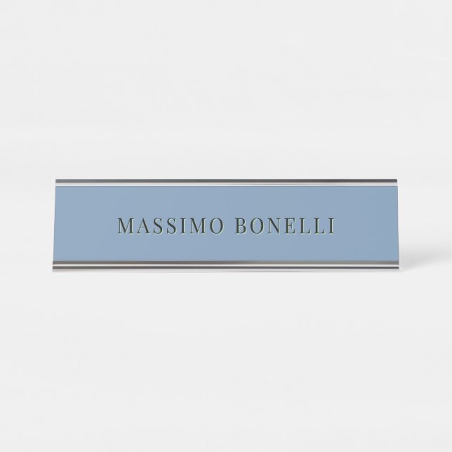 Porte-nom Pour Bureau Blue Grey Minimalist Plain Legible Modern (Devant)