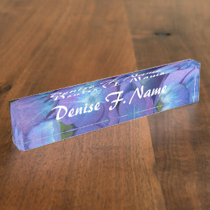 Porte-nom Pour Bureau Blue Hydrangea Personnalisé Floral