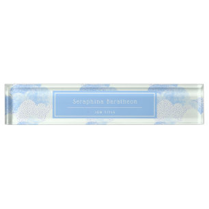 Porte-nom Pour Bureau Blue Modern Rain Nuages Personnalisés