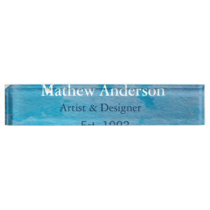 Porte-nom Pour Bureau Blue rustique aquarelle jeans texture ajouter le n