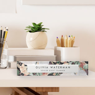 Porte-nom Pour Bureau Boho Blooms Floral d'aquarelle moderne