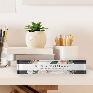 Porte-nom Pour Bureau Boho Blooms   Floral d'aquarelle moderne