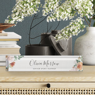 Porte-nom Pour Bureau Boho Blooms   Floral d'aquarelle moderne
